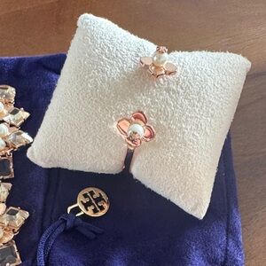 Tory Burch Rose Gold Floral Bracelet and Necklace with Pearl